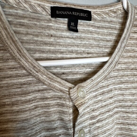 Men’s Banana Republic Linen Short Sleeve Top XL Striped Extra Large Beige - Picture 4 of 5